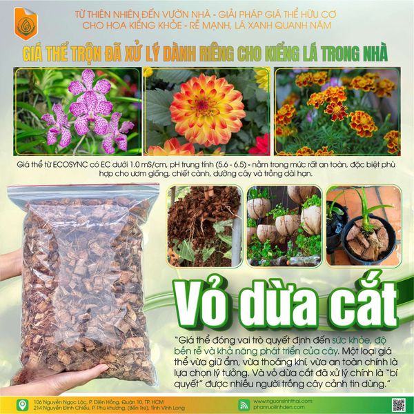 Vỏ xơ dừa cắt – Giá thể hữu cơ hoàn hảo cho hoa kiểng lá, phong lan và cây cảnh