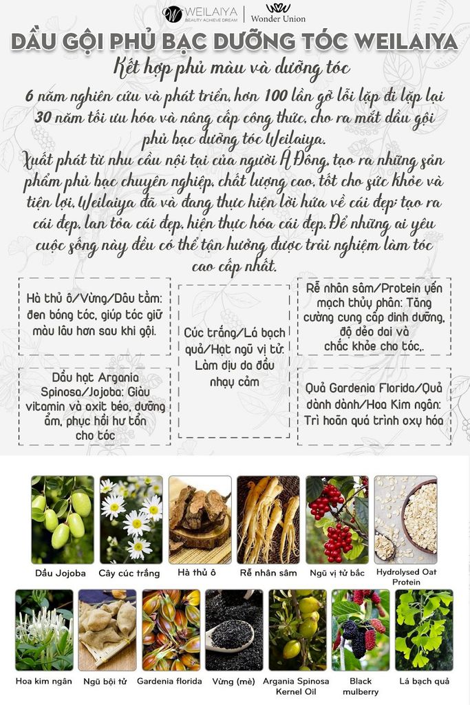 Các chiết xuất thiên nhiên trong dầu gội phủ bạc Weilaiya