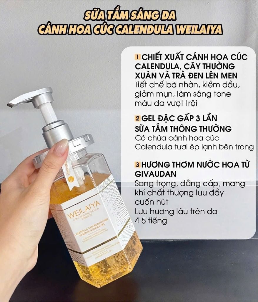 Sữa tắm sáng da Weilaiya chứa cánh hoa cúc tươi ép lạnh