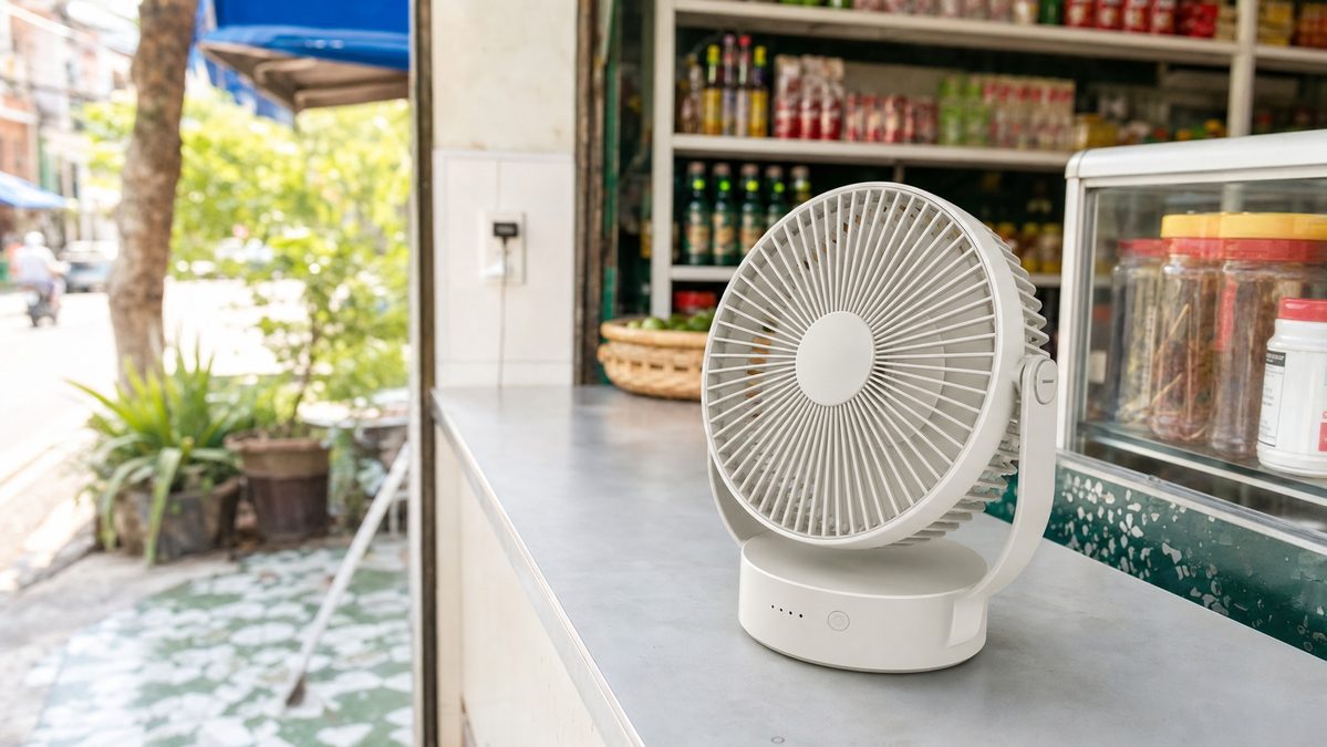 Quạt tích điện linh hoạt cho cửa hàng và kiosk