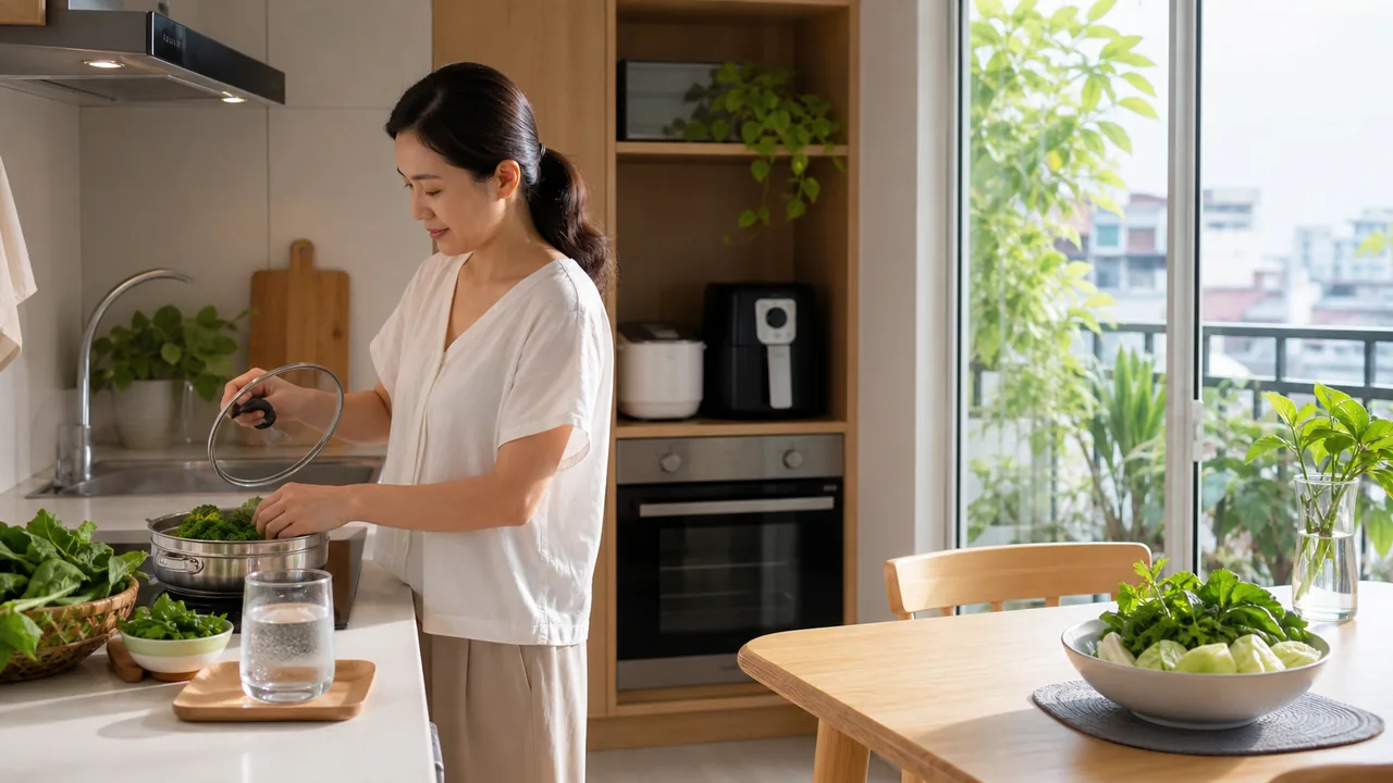 Nấu ăn nhẹ và tắt thiết bị không dùng giúp giảm nhiệt.