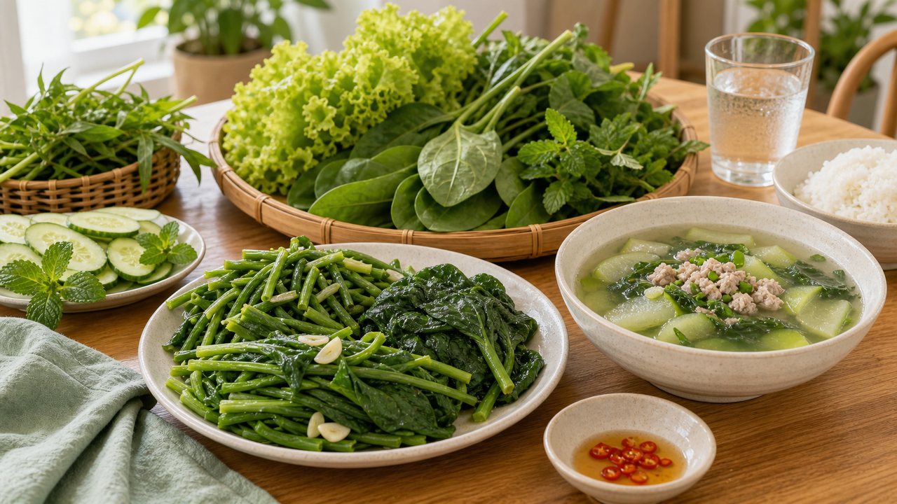 Rau lá xanh bổ sung chất xơ cho thực đơn mùa hè