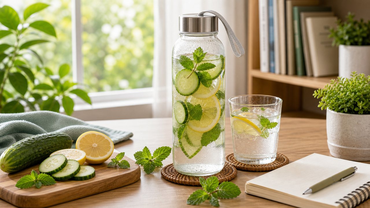 Nước dưa leo chanh bạc hà tươi mát, ít đường