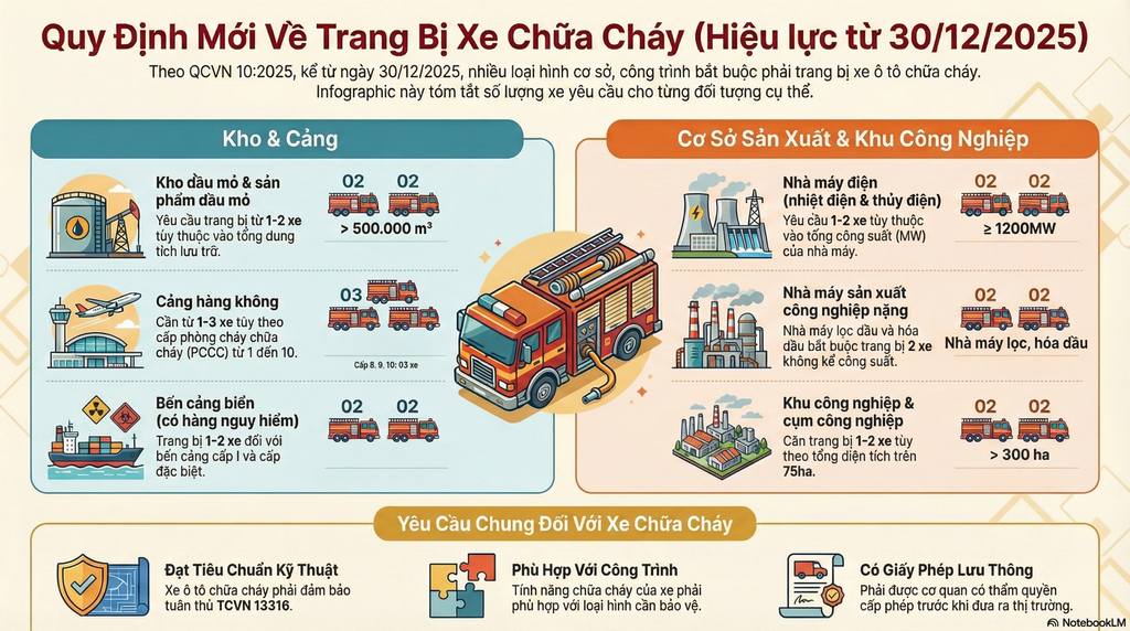 QCVN 10:2025 quy định mới trang bị xe chữa cháy nhập khẩu cho nhà và công trình