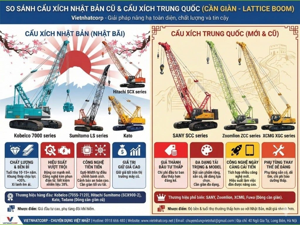 Bảng so sánh cẩu xích cũ mới của nhật và trung
