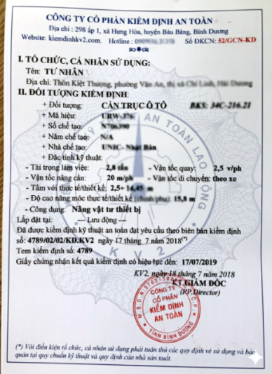 Kiểm định cẩu Hà Nội