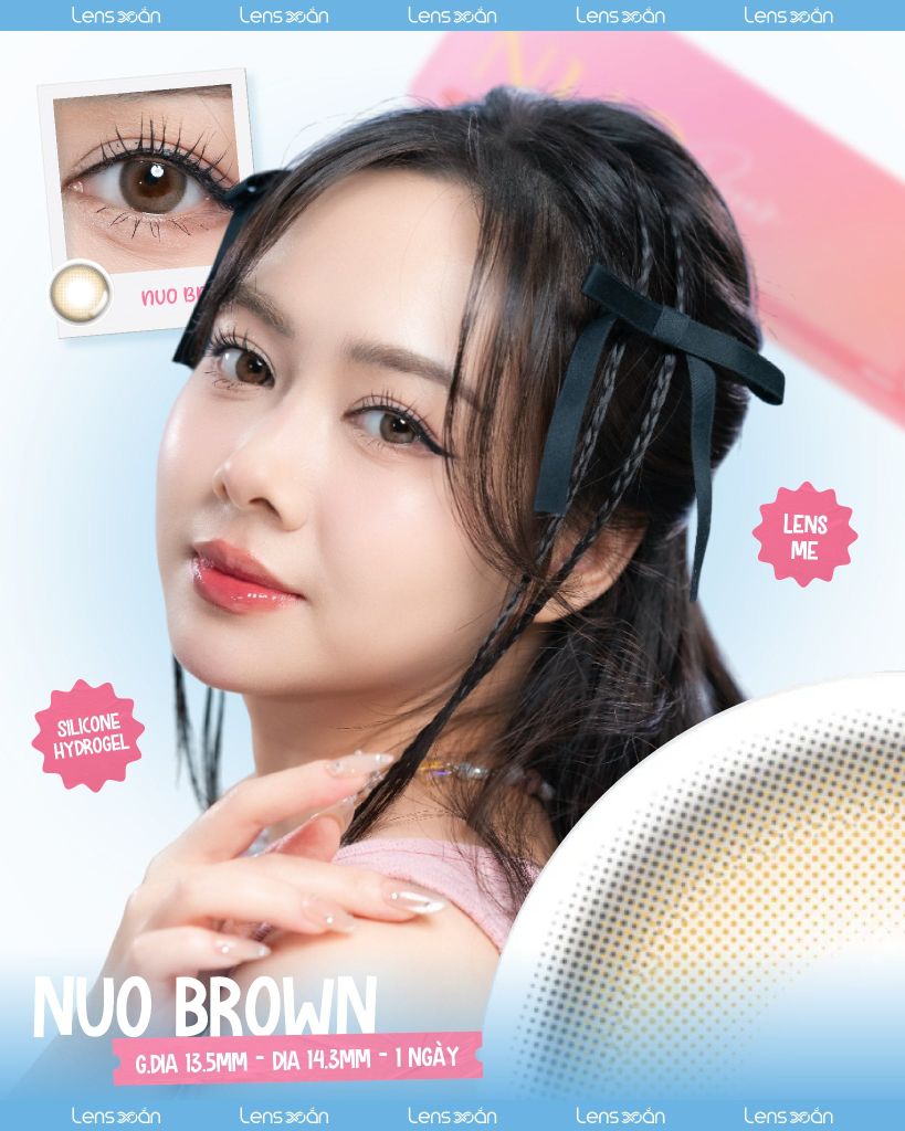 NUO Brown – Lens nâu cát lạnh tự nhiên không vân, viền blur nhẹ, đeo êm cho mắt nhạy cảm