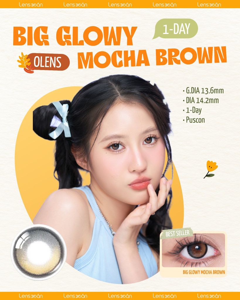 BIG GLOWY MOCHA BROWN – Lens nâu mocha mắt ướt, hack size búp bê