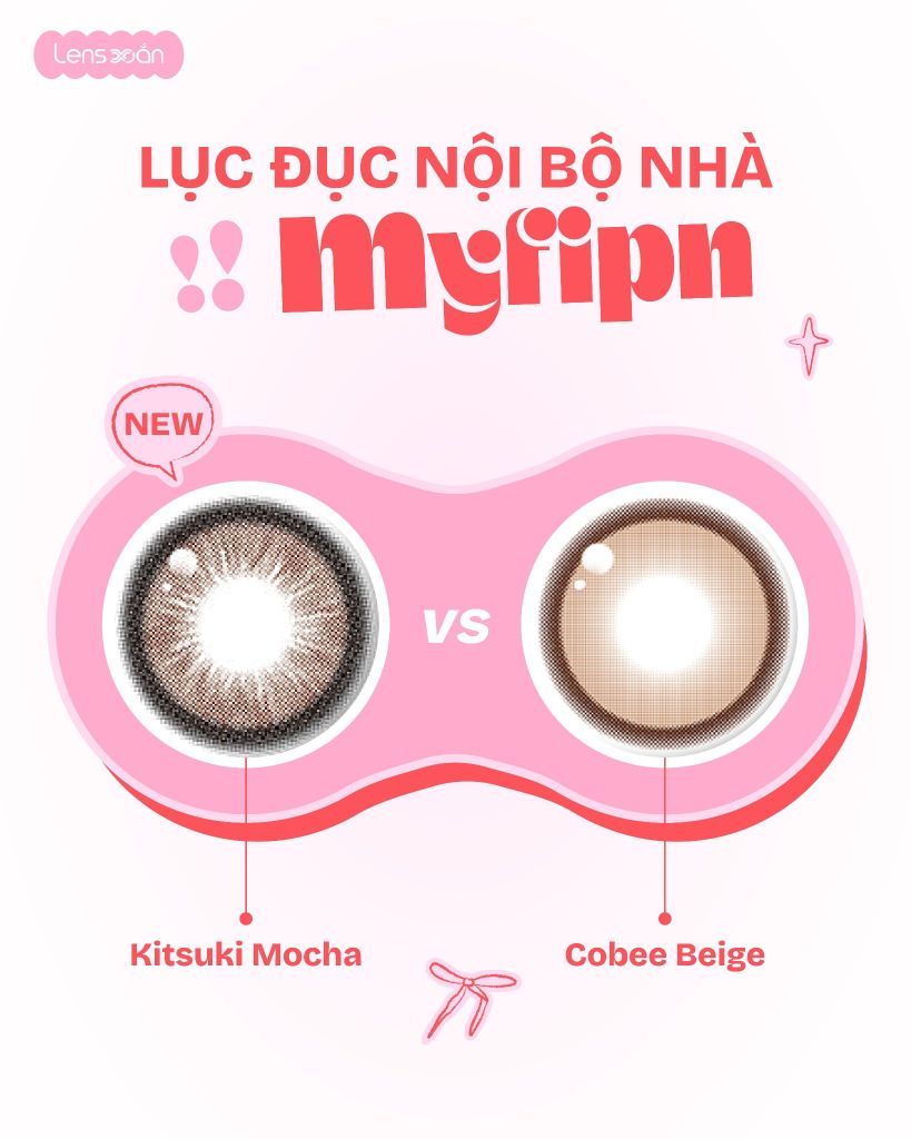 So sánh lens Kitsuki Mocha và Cobee Beige nâu giãn tròng chính hãng