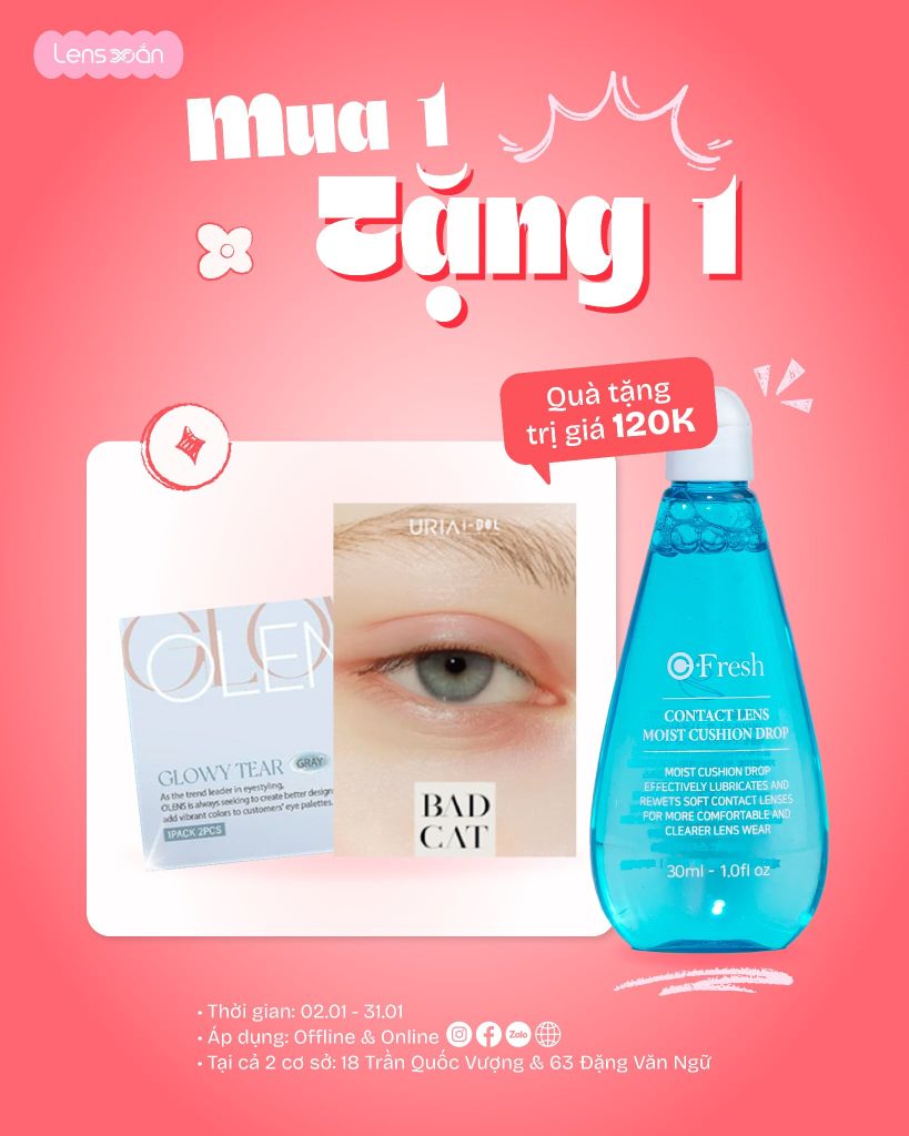 Deal mua 1 tặng 1 lens Glowy Tear và Bad Cat tại Lens Xoắn