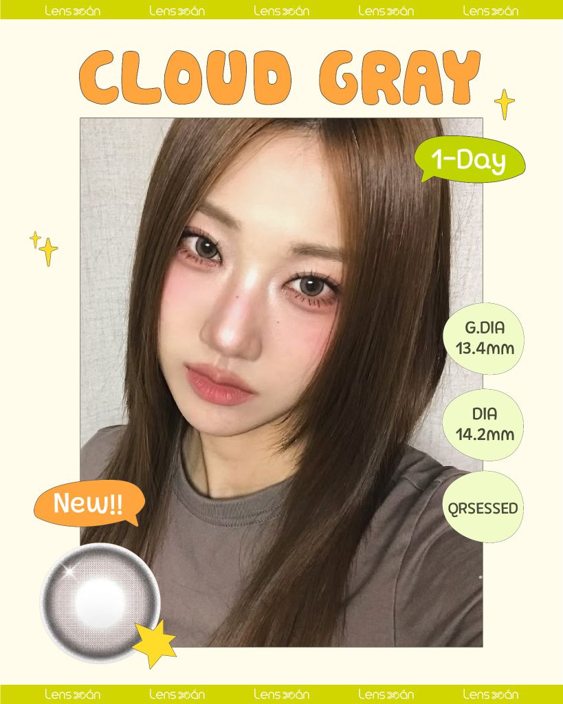 Cloud Gray Qrsessed lens xám sữa ánh hồng pastel 1 ngày