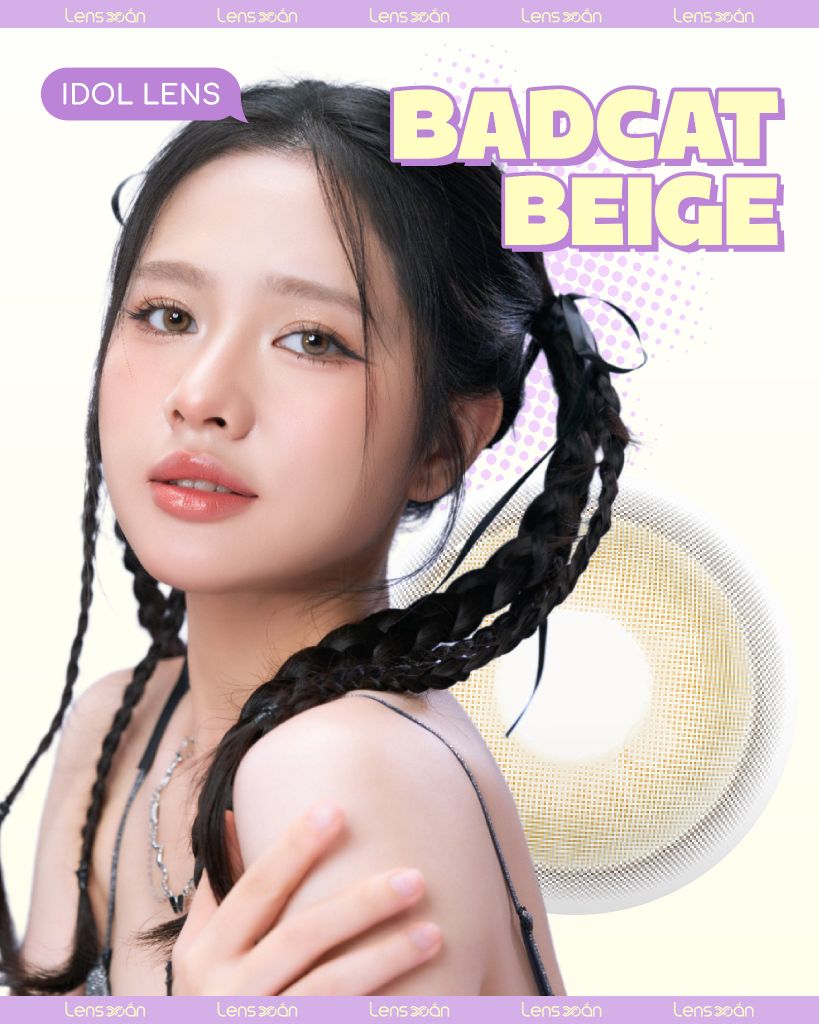 Lens BADCAT BEIGE Idol Lens màu nâu bơ lạnh pha ánh vàng tự nhiên, chất liệu Hydrogel cao cấp
