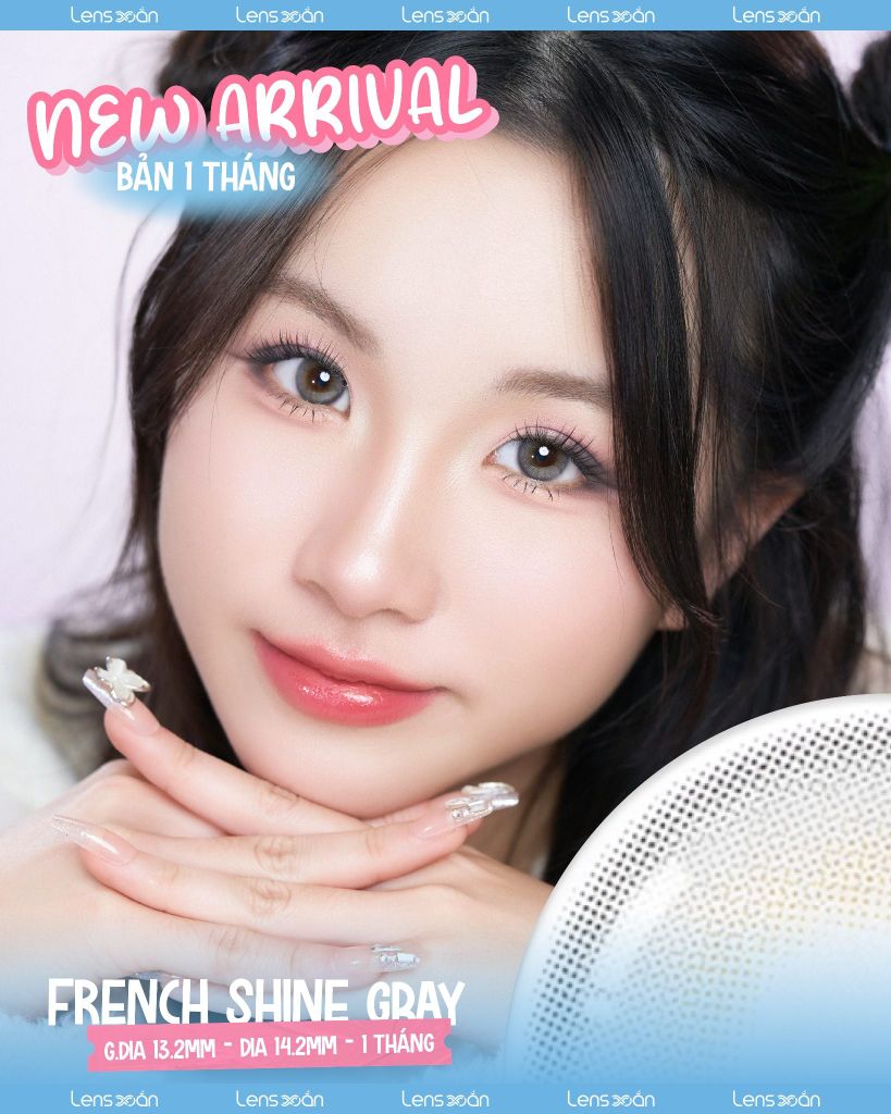Lens French Shine Gray 1 tháng màu xám sáng tự nhiên đeo hàng ngày