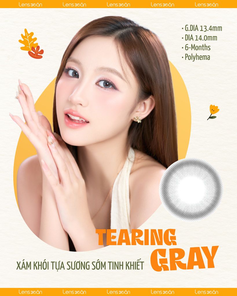 Lens xám khói Tearing Gray – màu trong veo, viền mảnh, cho ánh nhìn tự nhiên