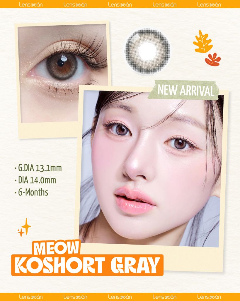 MEOW KOSHORT GRAY – Lens xám khói pha nâu khói trendy, chất liệu HEMA êm ái