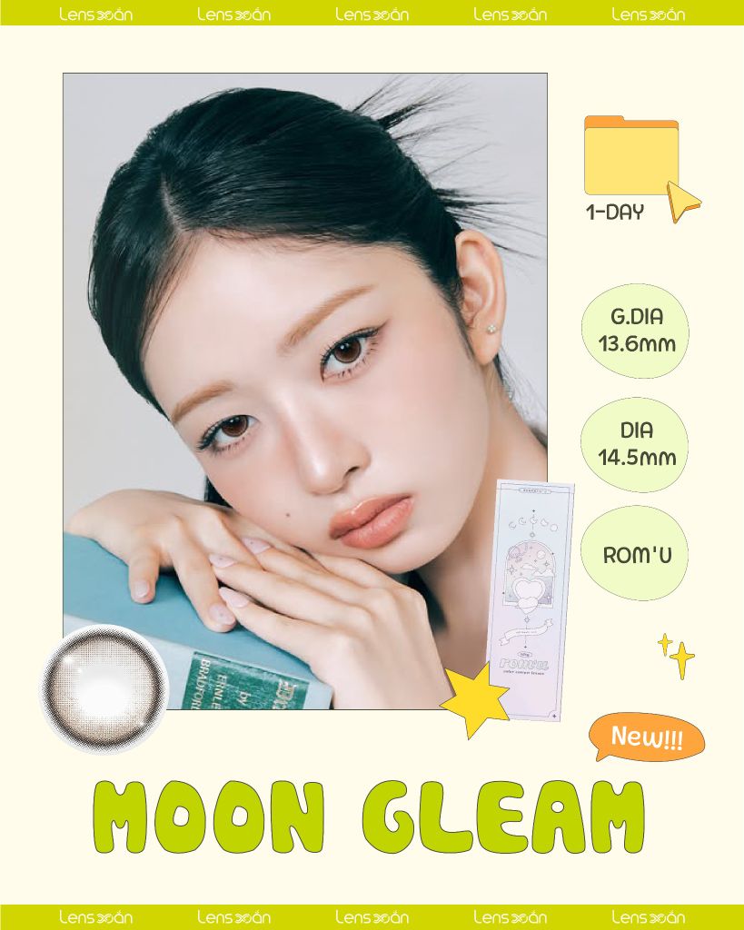 Moon Gleam Rom’u nâu vàng ánh kem giãn tròng 14.5mm lên mắt tự nhiên