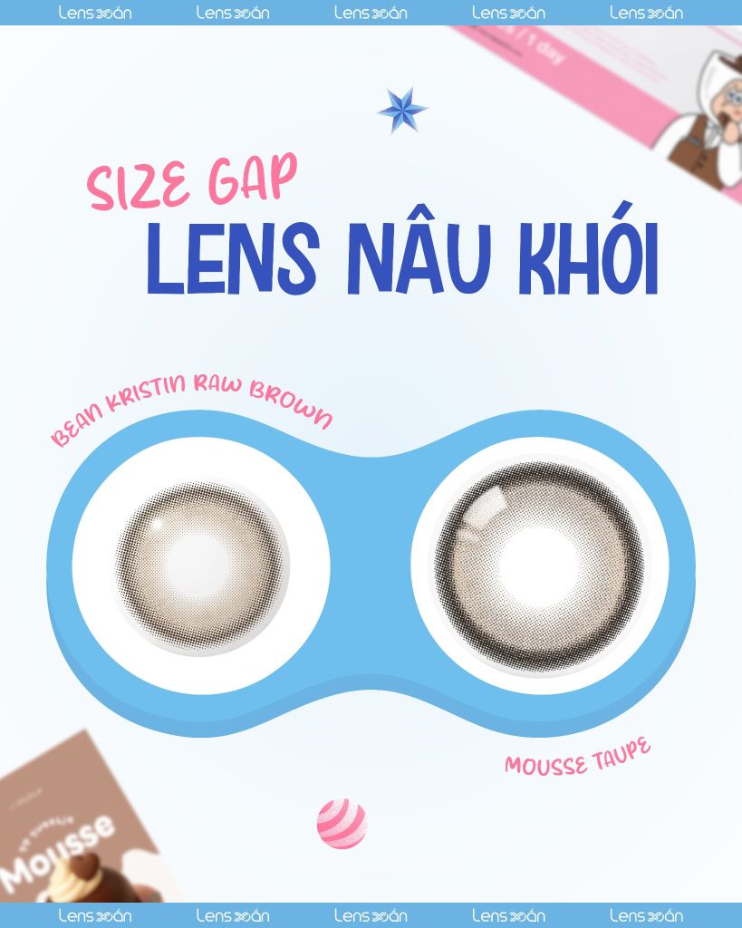 Size gap lens nâu khói Bean Kristin Raw Brown và Mousse Taupe Beige đeo lên mắt thực tế