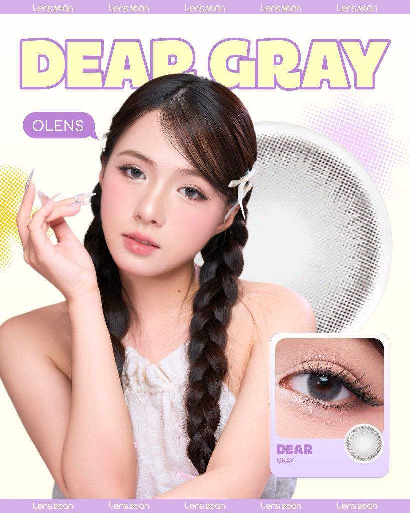 Lens Dear Gray OLENS màu xám khói tinh khiết, ánh sáng sương mai tự nhiên, ảnh chụp cận mắt trong điều kiện sáng tự nhiên.