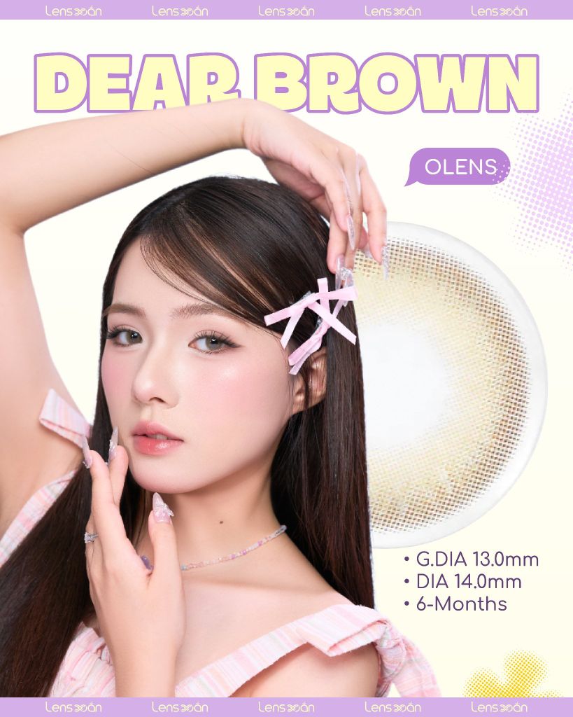 Lens DEAR BROWN OLENS màu nâu hạt dẻ pha ánh vàng nhẹ, ảnh chụp lens trong ánh sáng tự nhiên.