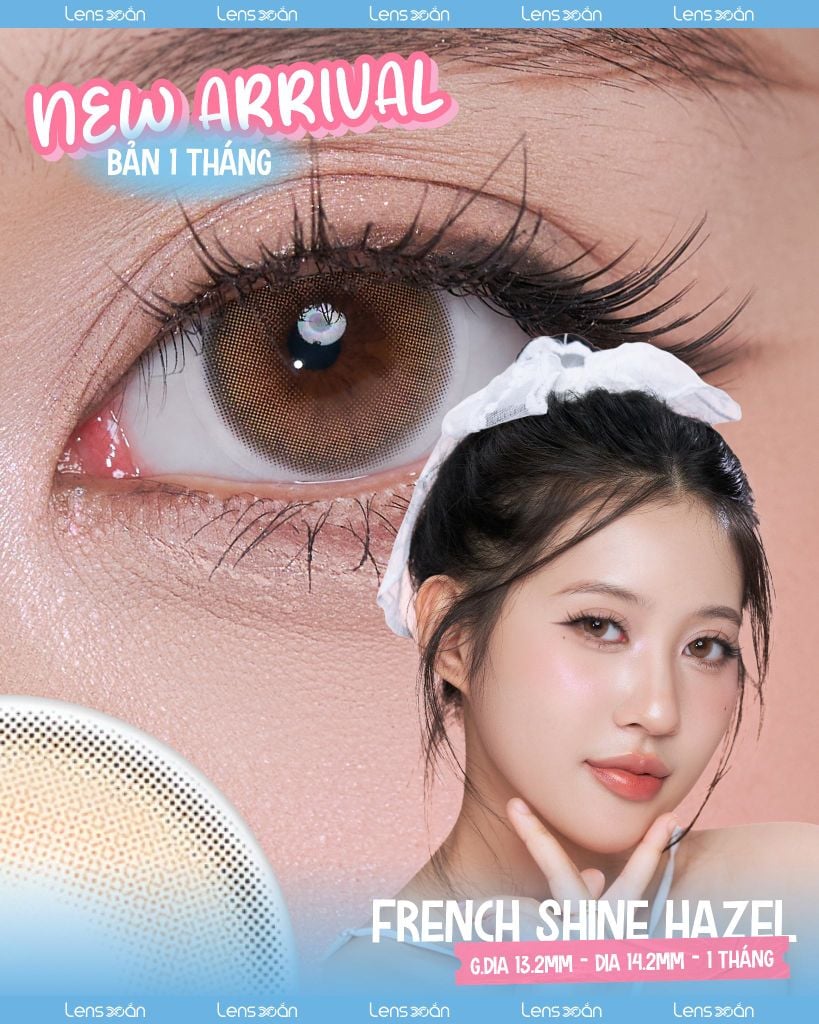 Lens French Shine Hazel 1 tháng Olens tone nâu hạt dẻ không viền tự nhiên