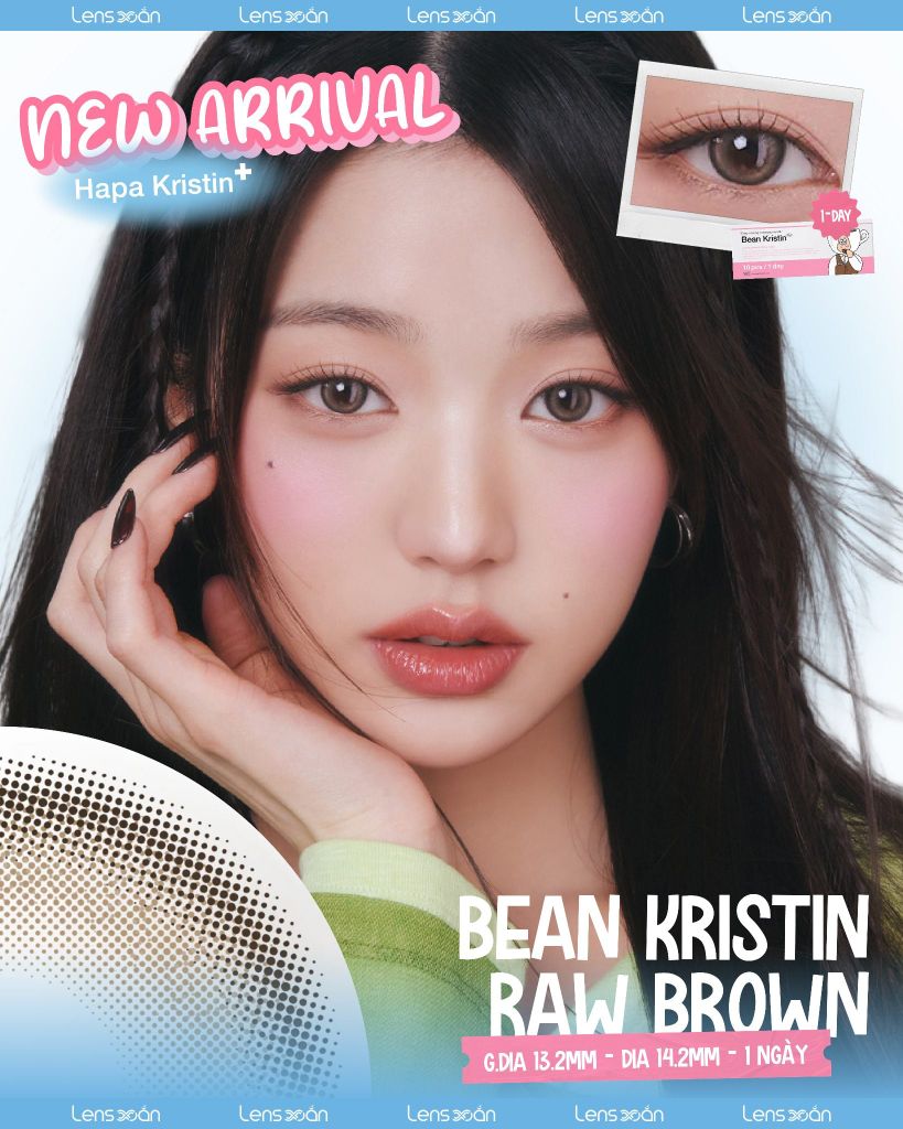 Bean Kristin Raw Brown – Lens nâu vàng hạt dẻ trong veo 1 ngày cho mắt nhạy cảm