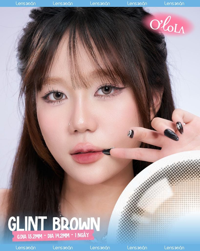 Lens GLINT BROWN OLOLA nâu cát lạnh beige giãn nhẹ G.DIA 13.2mm viền đen sắc nét