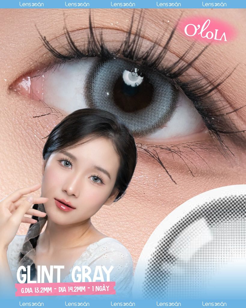 Lens Glint Gray Olola 1 ngày xám trắng sáng tây viền đậm cá tính