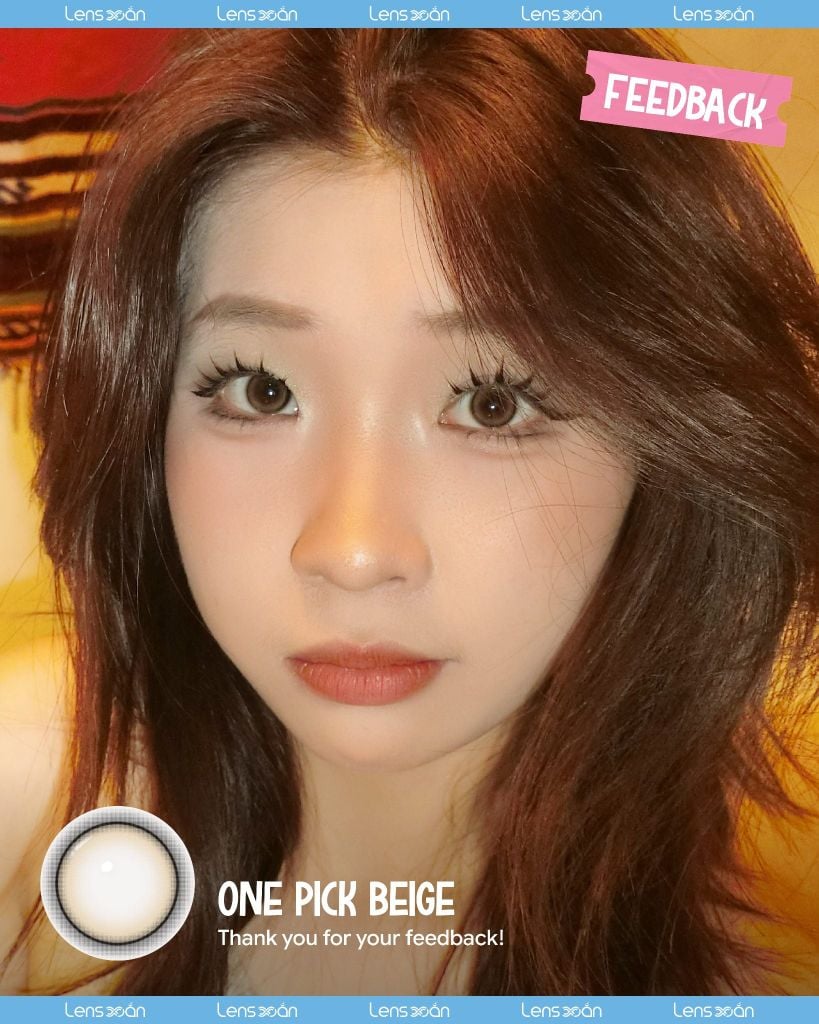 One Pick Beige – Lens nâu beige pha rêu nhẹ tự nhiên cho đôi mắt to tròn trong trẻo