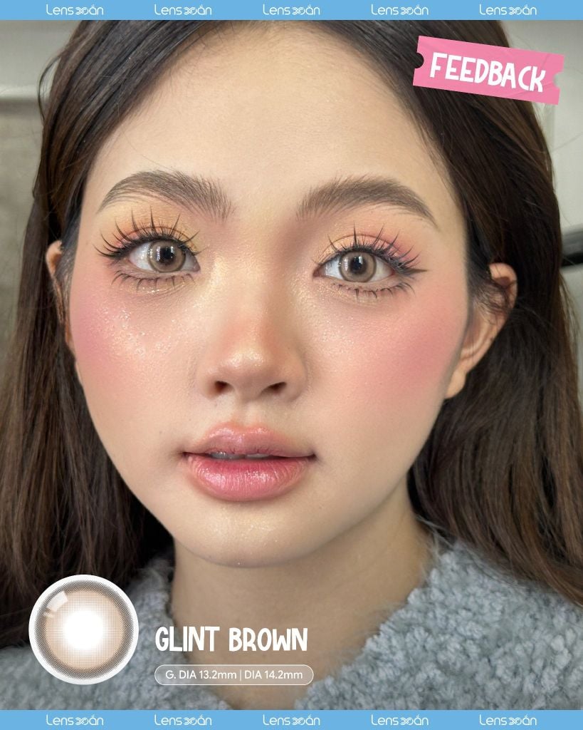 Lens GLINT BROWN OLOLA nâu cát lạnh beige giãn nhẹ G.DIA 13.2mm viền đen sắc nét