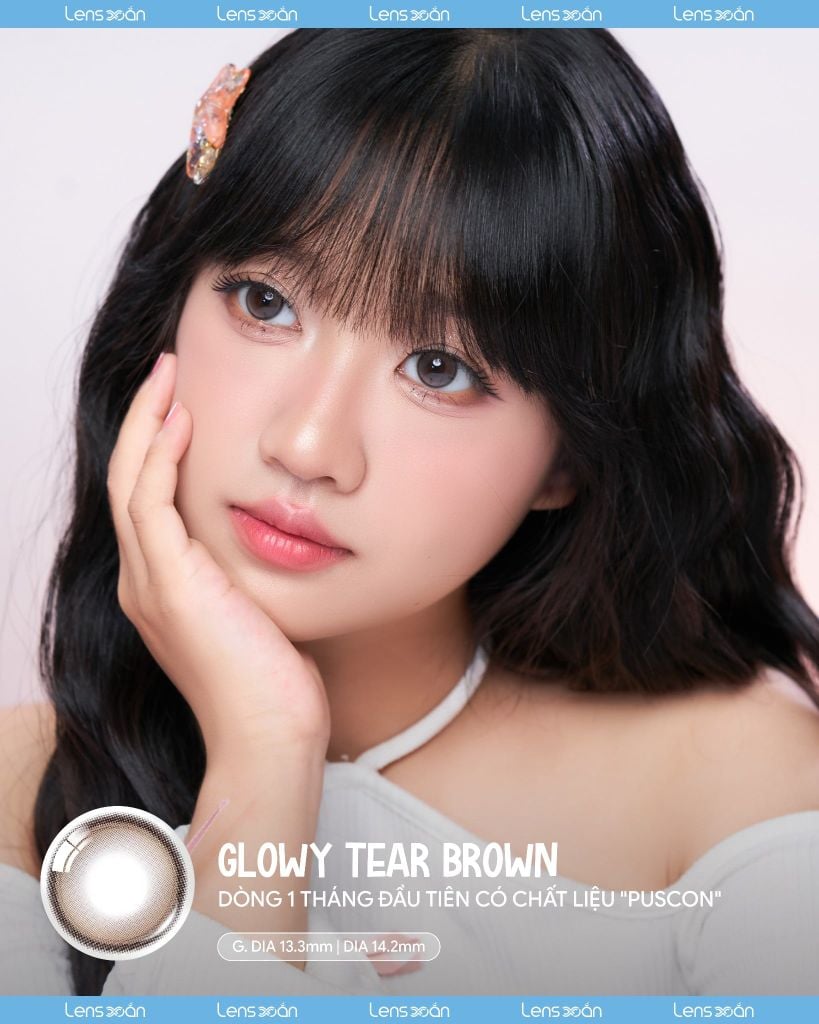 Glowy Tear Brown OLENS 1 tháng chất liệu Puscon tone nâu hồng khói