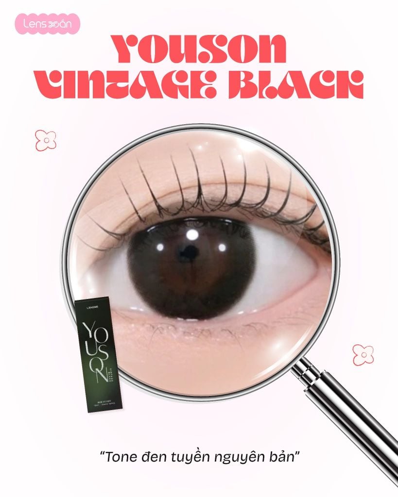 Youson Vintage Black lens đen tự nhiên giãn tròng 13.8mm chính hãng