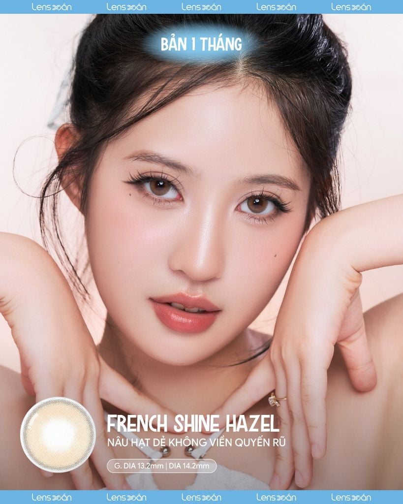 Lens French Shine Hazel 1 tháng Olens tone nâu hạt dẻ không viền tự nhiên