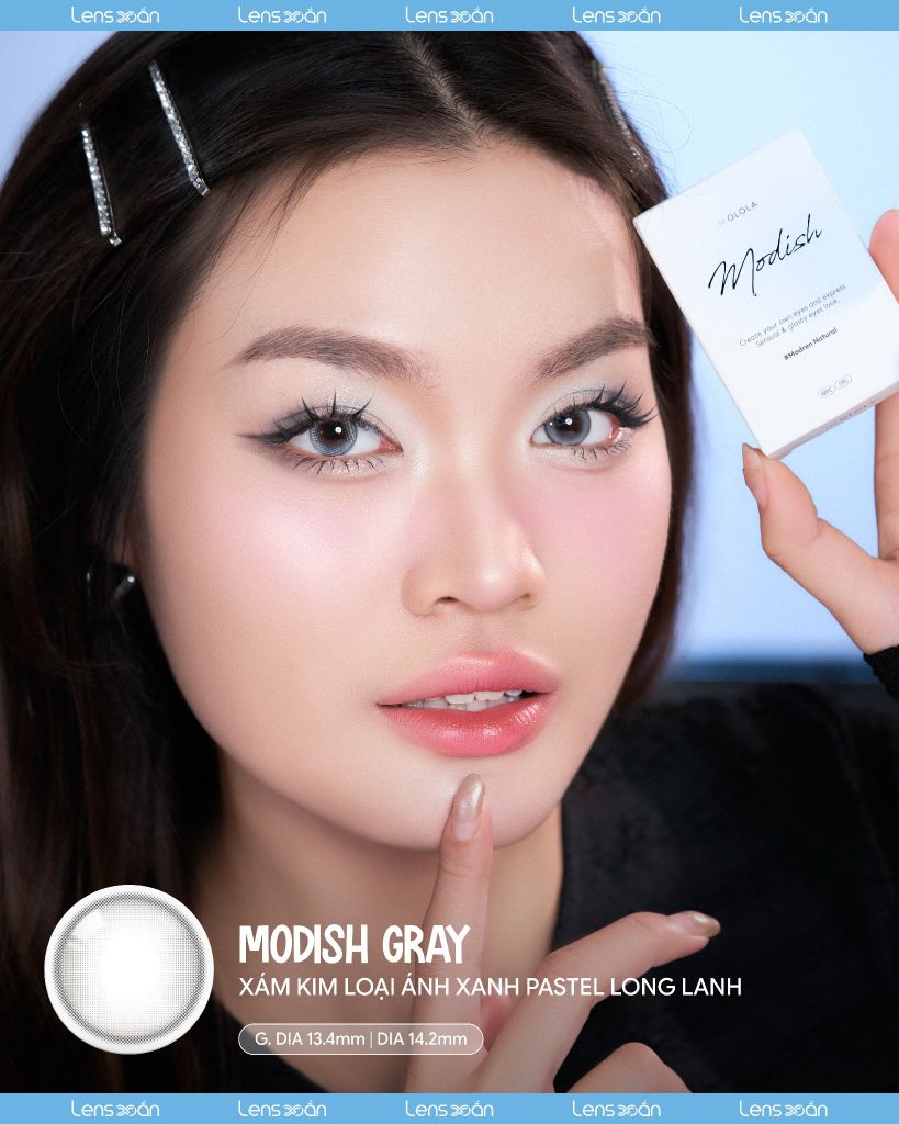 Modish Gray OLOLA – Lens xám kim loại ánh xanh pastel long lanh, bắt sáng cá tính