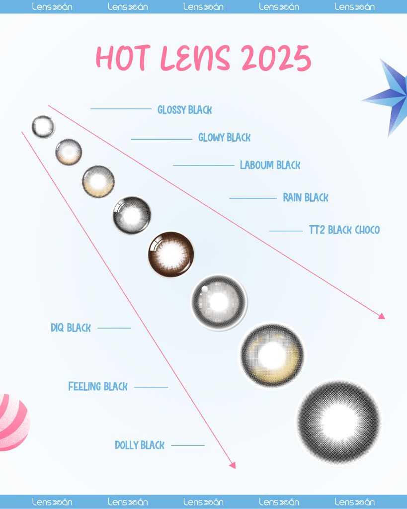 BST lens đen giãn tròng on trend 2025 tại Lens Xoắn