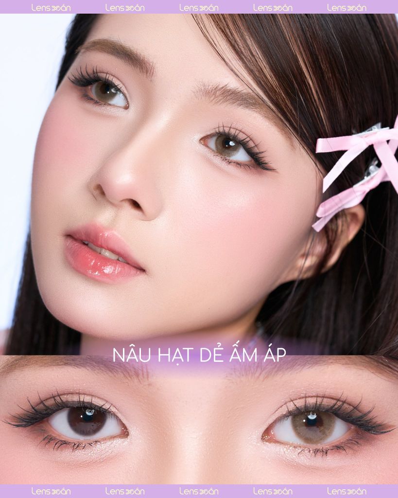 Lens DEAR BROWN OLENS màu nâu hạt dẻ pha ánh vàng nhẹ, ảnh chụp lens trong ánh sáng tự nhiên.