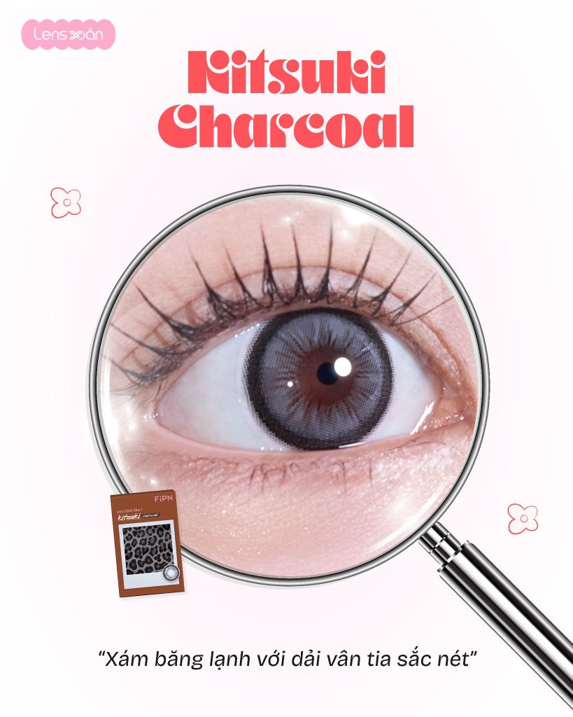 Kitsuki Charcoal MYFIPN lens xám giãn tròng 14.5 chính hãng Lens Xoắn