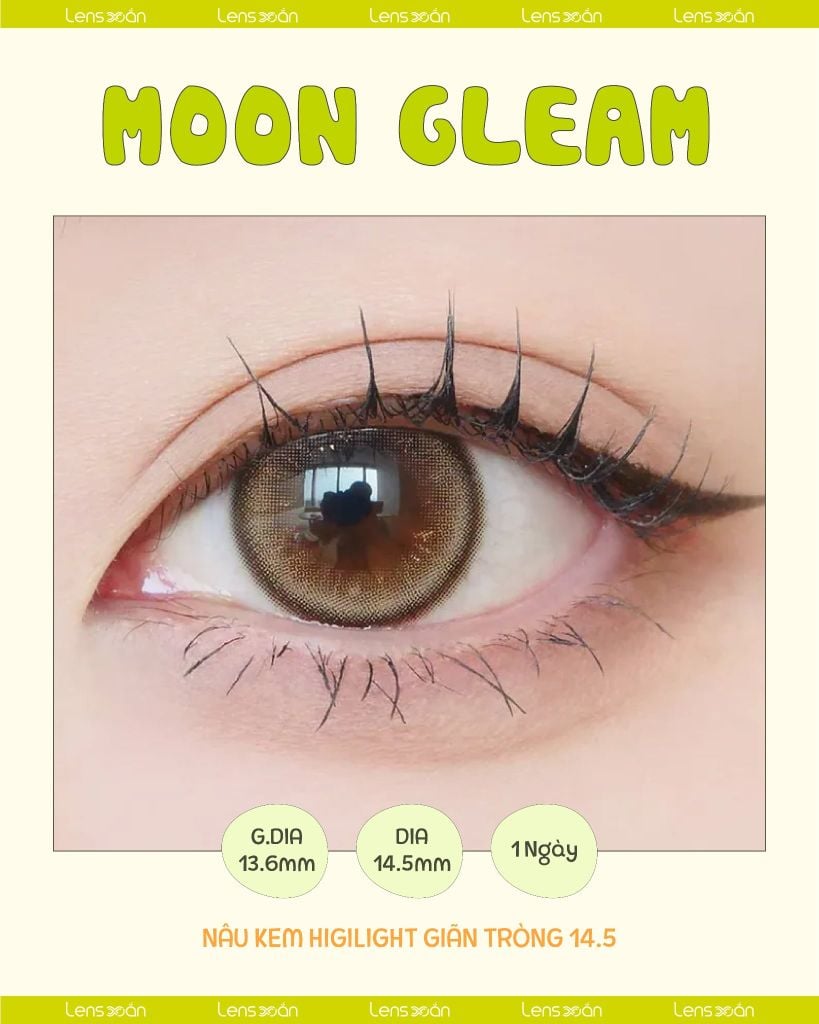 Moon Gleam Rom’u nâu vàng ánh kem giãn tròng 14.5mm lên mắt tự nhiên