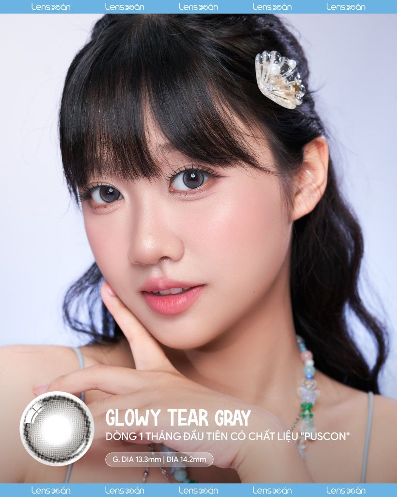 Glowy Tear Gray Olens 1 tháng chất liệu Puscon tone xám chì mắt ướt