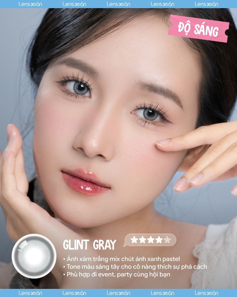 Lens Glint Gray Olola 1 ngày xám trắng sáng tây viền đậm cá tính