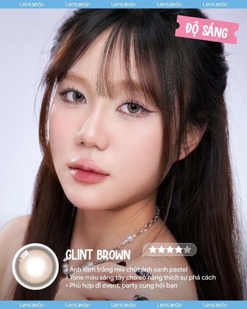 Lens GLINT BROWN OLOLA nâu cát lạnh beige giãn nhẹ G.DIA 13.2mm viền đen sắc nét
