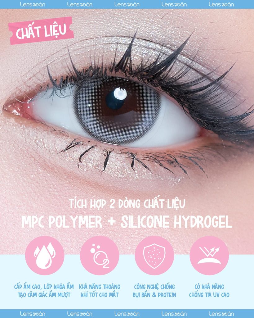 Modish Gray OLOLA – Lens xám kim loại ánh xanh pastel long lanh, bắt sáng cá tính