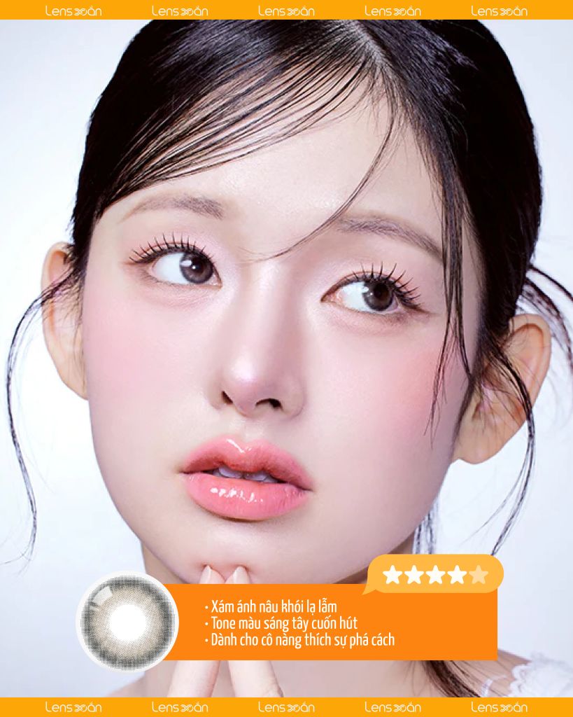 MEOW KOSHORT GRAY – Lens xám khói pha nâu khói trendy, chất liệu HEMA êm ái