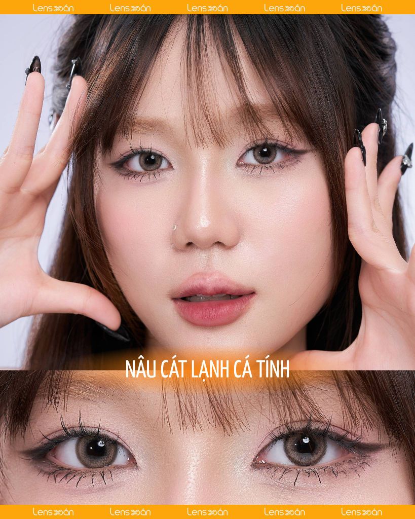 Lens Glint Brown nâu cát lạnh cá tính với viền dày nổi bật