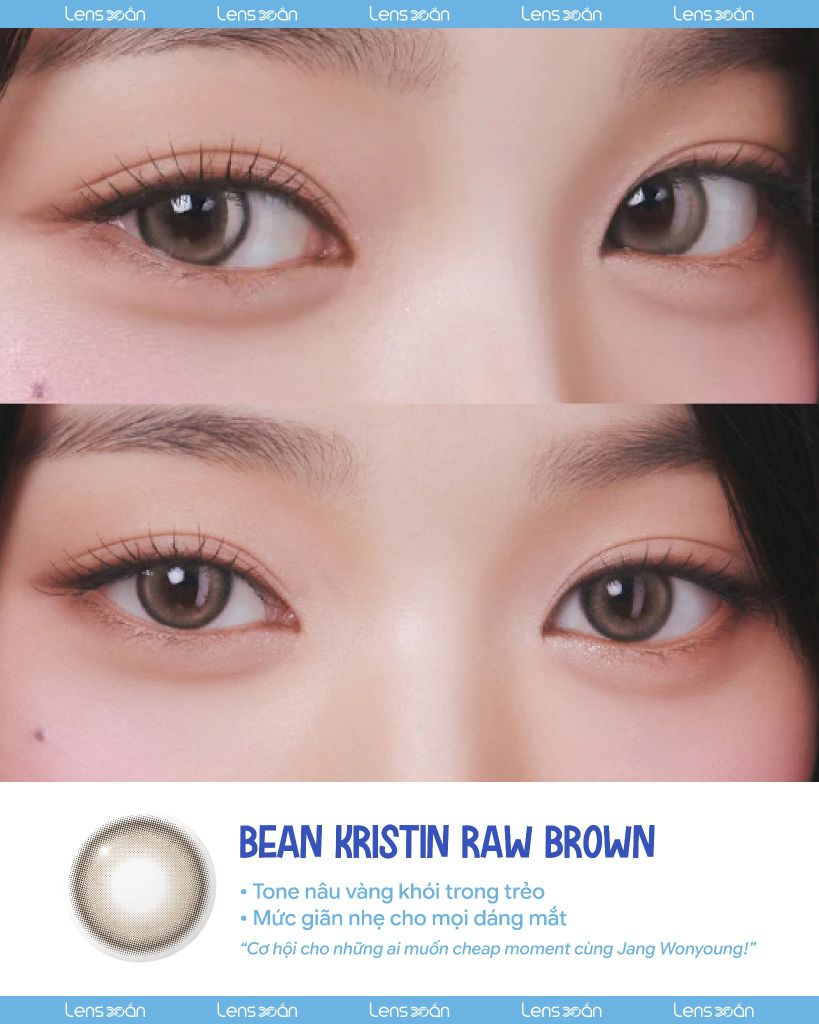 Size gap lens nâu khói Bean Kristin Raw Brown và Mousse Taupe Beige đeo lên mắt thực tế