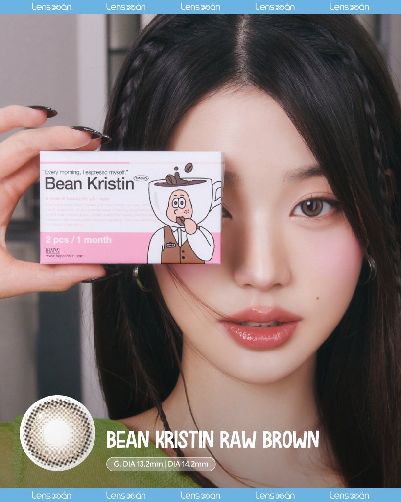 Bean Kristin Raw Brown – Lens nâu vàng hạt dẻ trong veo 1 ngày cho mắt nhạy cảm