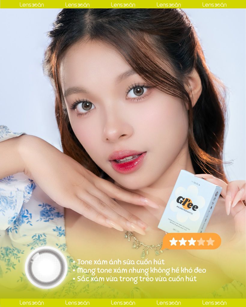 GLEE Gray OLOLA lens xám ánh sữa tự nhiên glowy.