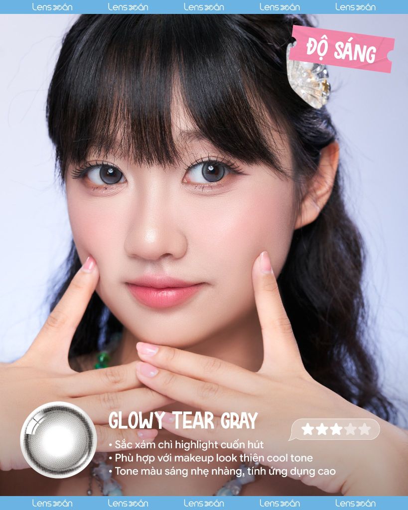 Glowy Tear Gray Olens 1 tháng chất liệu Puscon tone xám chì mắt ướt