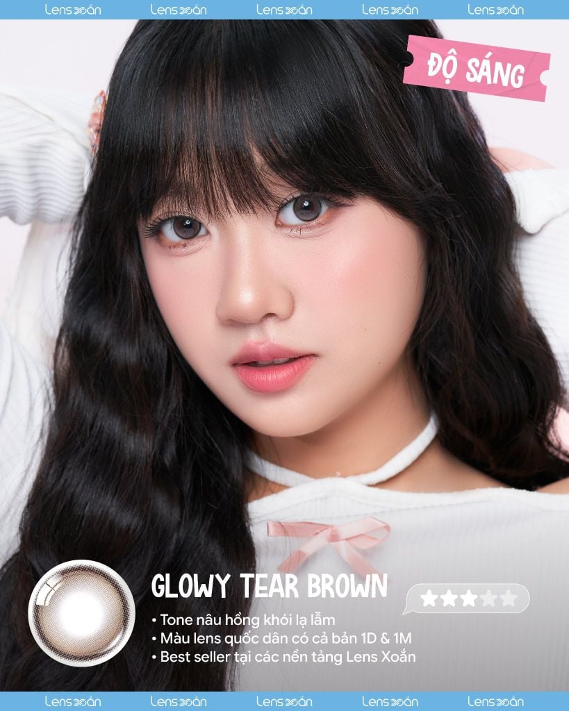 Glowy Tear Brown OLENS 1 tháng chất liệu Puscon tone nâu hồng khói