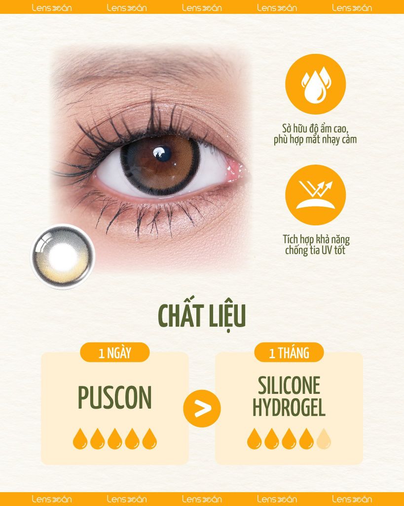 BIG GLOWY MOCHA BROWN – Lens nâu mocha mắt ướt, hack size búp bê