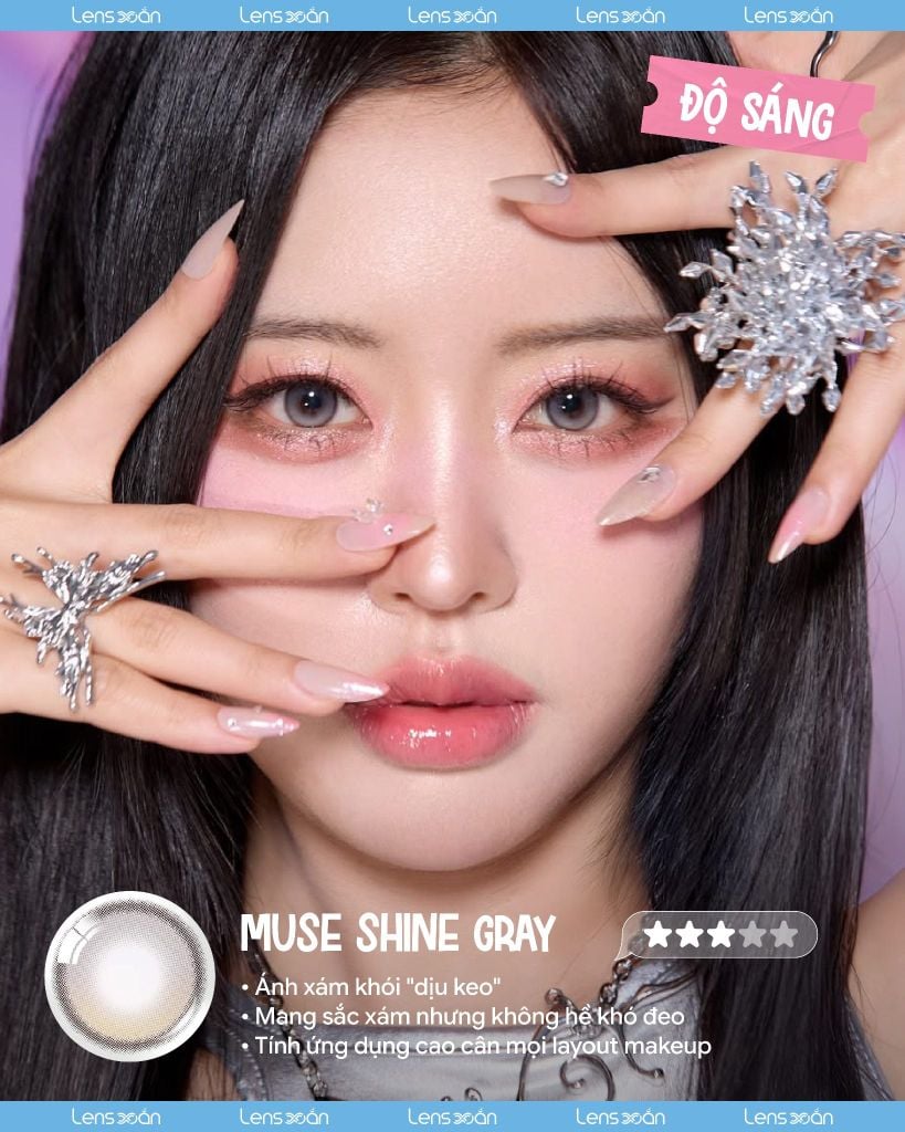 Muse Shine Gray OLENS – Lens xám khói dịu nhẹ chất liệu Puscon tại Lens Xoắn